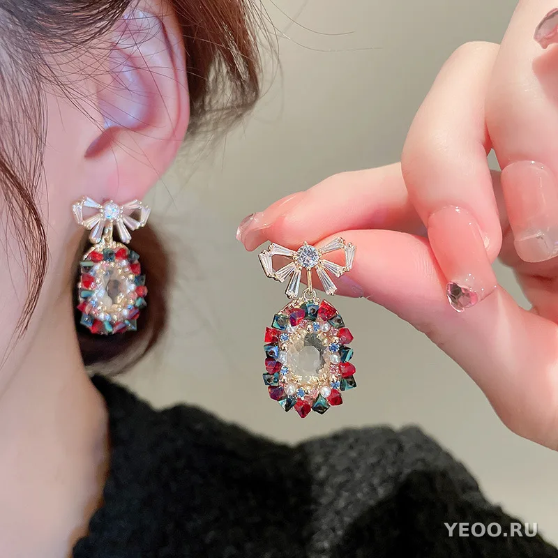 Крупные серьги-кисточки с искусственным хрусталём, каплевидные, в стиле бохо