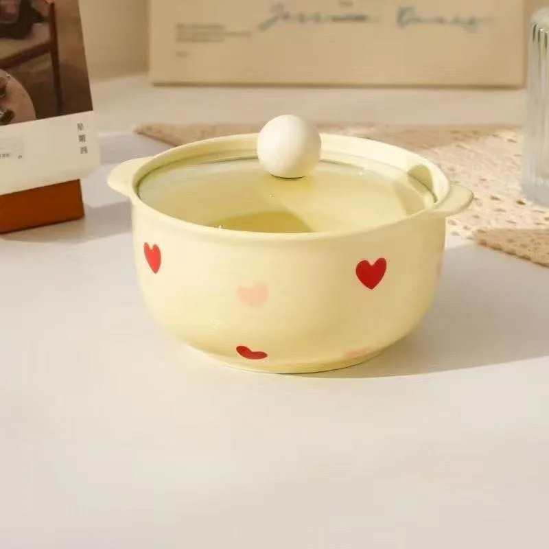 Керамическая миска для лапши с крышкой, глазурованная изнутри