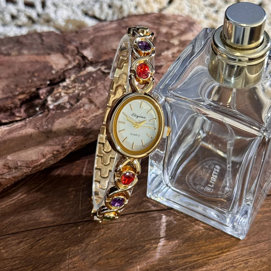 Кварцевые часы с овальным корпусом и стразами, винтажный стиль