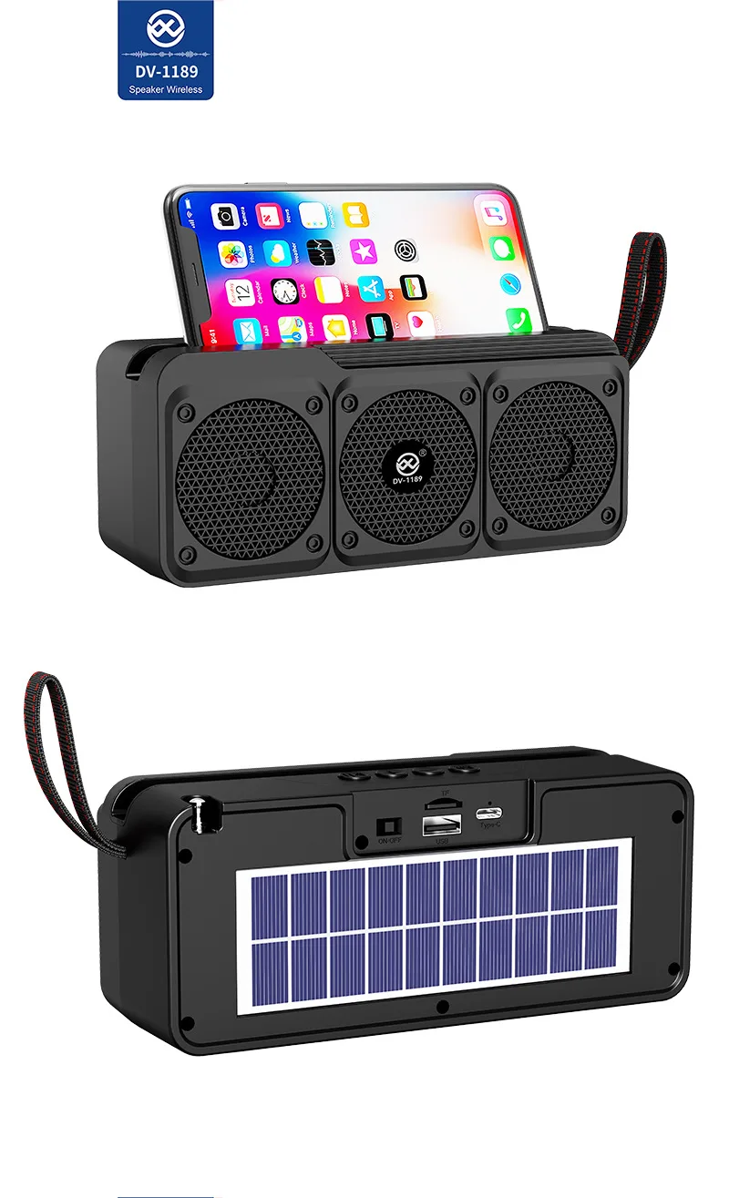 Портативная Bluetooth-колонка с солнечной панелью, USB, слот для карт