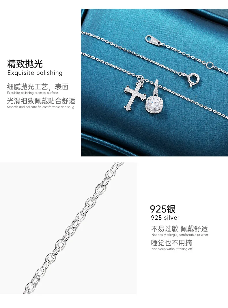 Серебряное ожерелье с крестом из пробы 925, длина 41–50 см