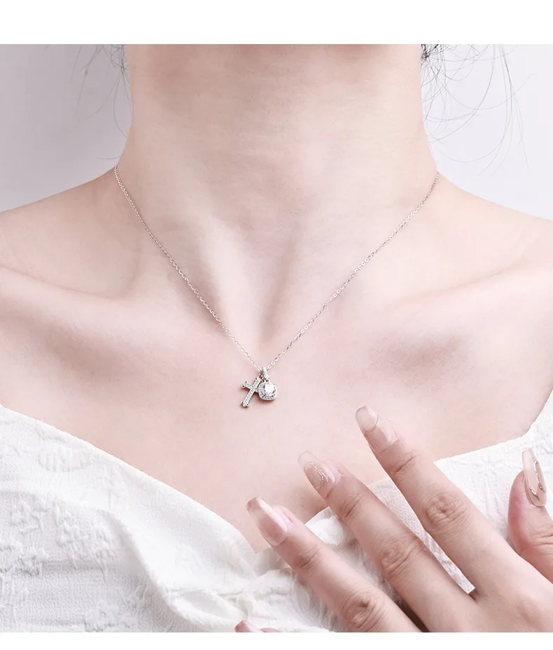Серебряное ожерелье с крестом из пробы 925, длина 41–50 см