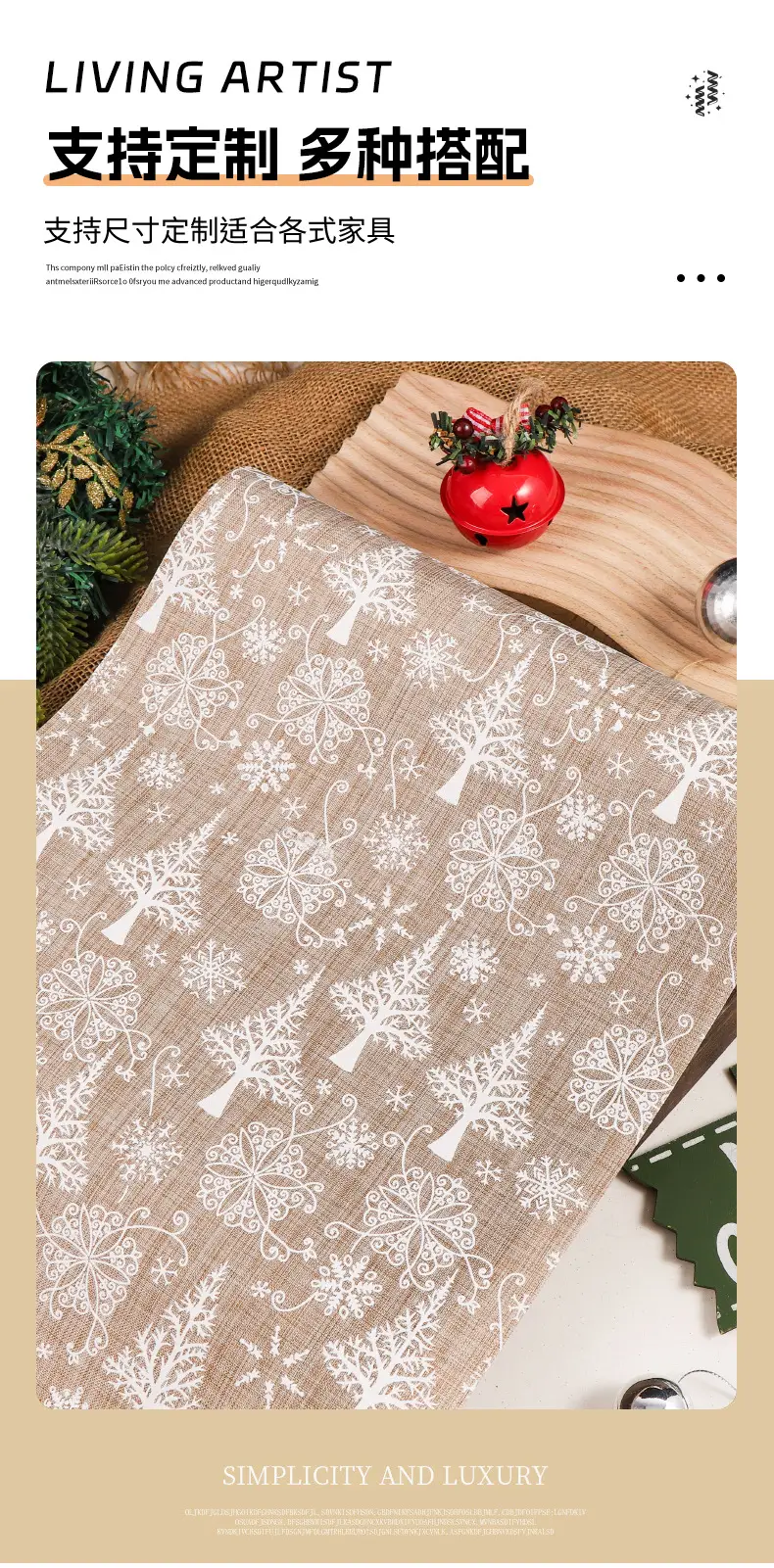 Рождественская дорожка на стол с узором снежинок и оленей, 28×270 см и 36×270 см