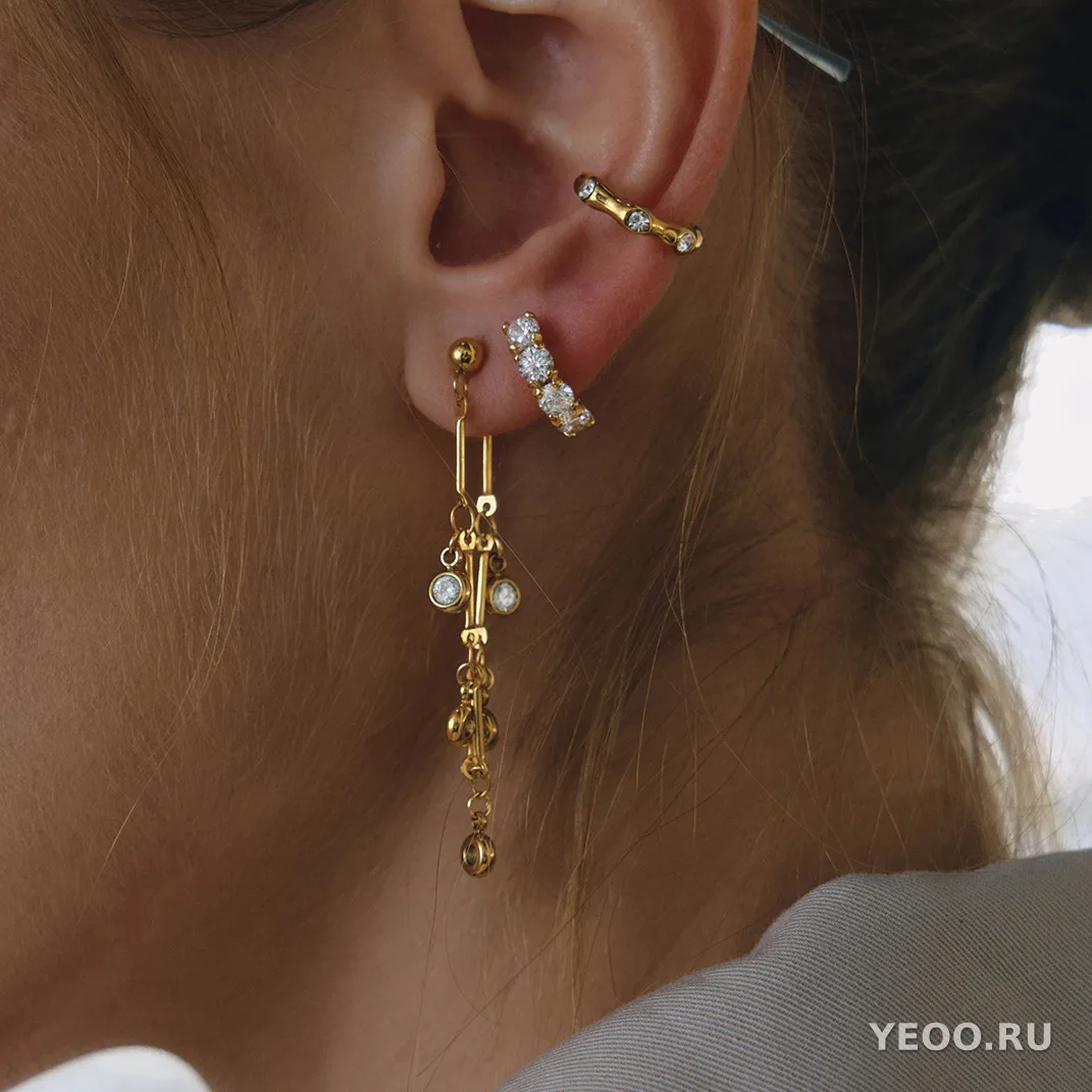 Серьги-подвески с цепочками и кисточками, из нержавеющей стали, с гальваническим покрытием