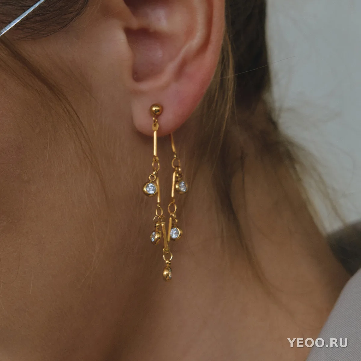 Серьги-подвески с цепочками и кисточками, из нержавеющей стали, с гальваническим покрытием