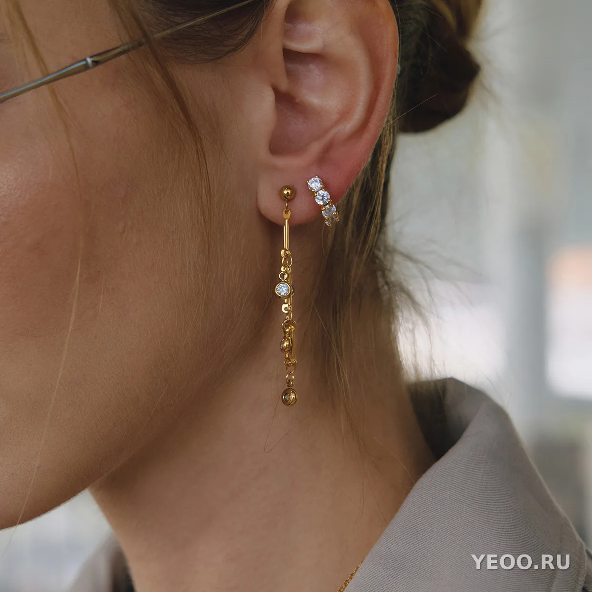 Серьги-подвески с цепочками и кисточками, из нержавеющей стали, с гальваническим покрытием