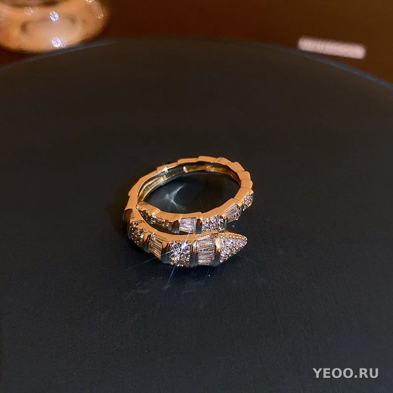 Кольцо винтажное с фианитами, геометрическое, для указательного пальца, женское