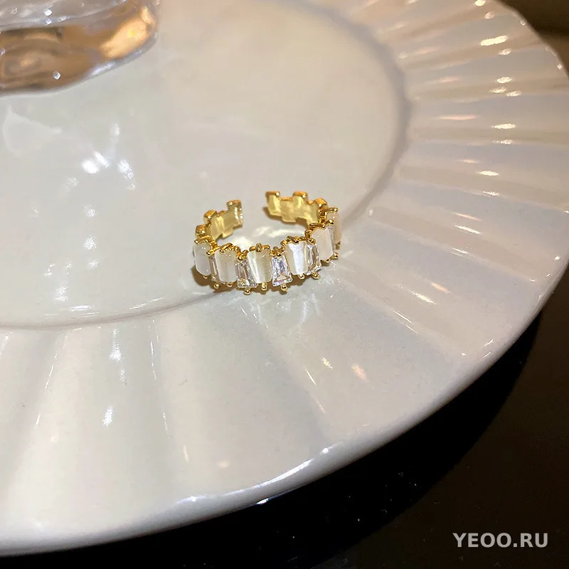 Кольцо винтажное с фианитами, геометрическое, для указательного пальца, женское