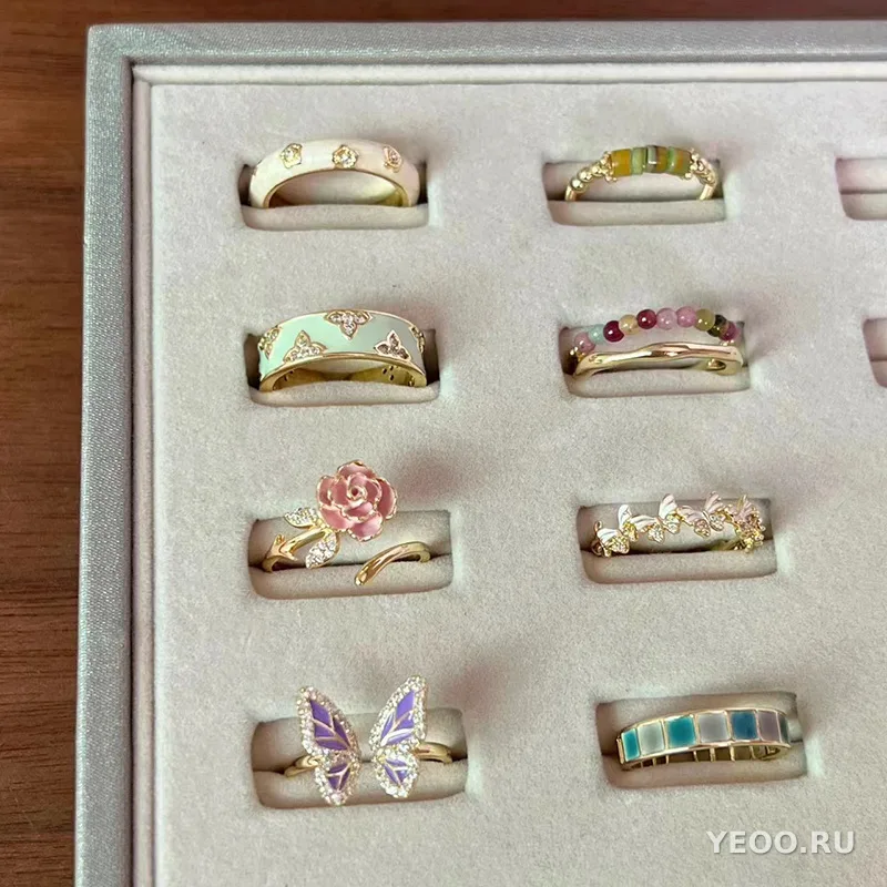 Эмалированное кольцо с бабочкой для женщин, регулируемое, геометрический дизайн, медь, покрытие гальваникой