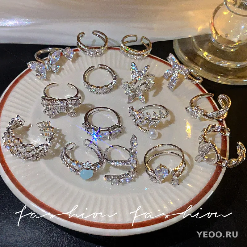 Кольцо бабочка с цирконием и жемчугом, медное, с регулируемым размером