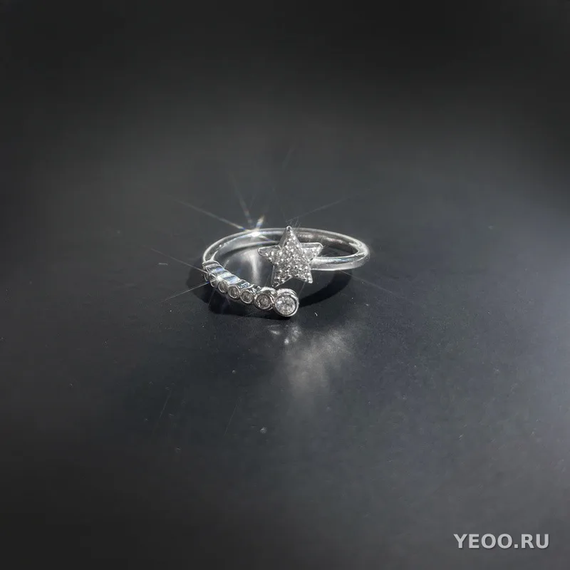 Кольцо женское разомкнутое со звёздами и сплошной инкрустацией, для указательного пальца