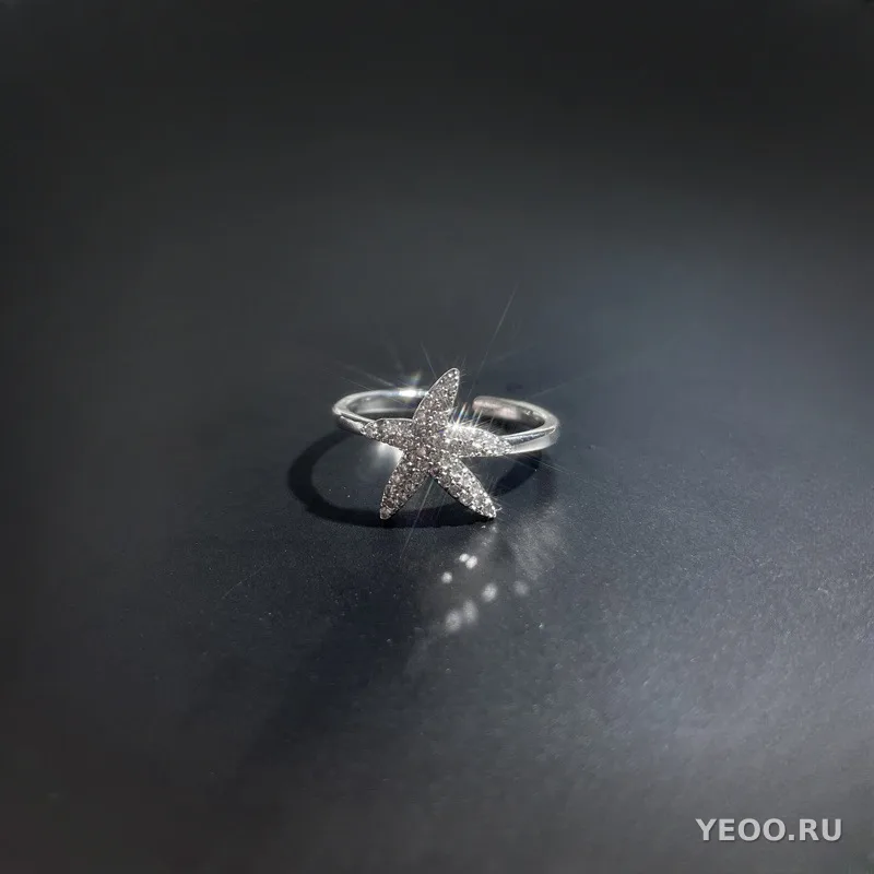 Кольцо женское разомкнутое со звёздами и сплошной инкрустацией, для указательного пальца