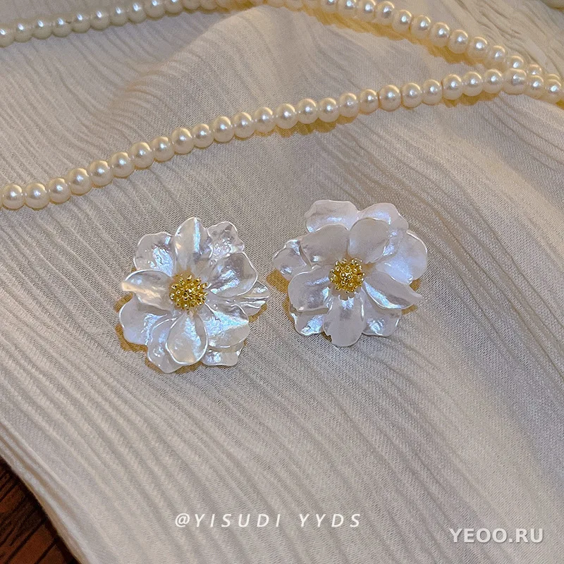 Серьги-подвески из органзы с цветочным узором, серебряная основа 925 пробы