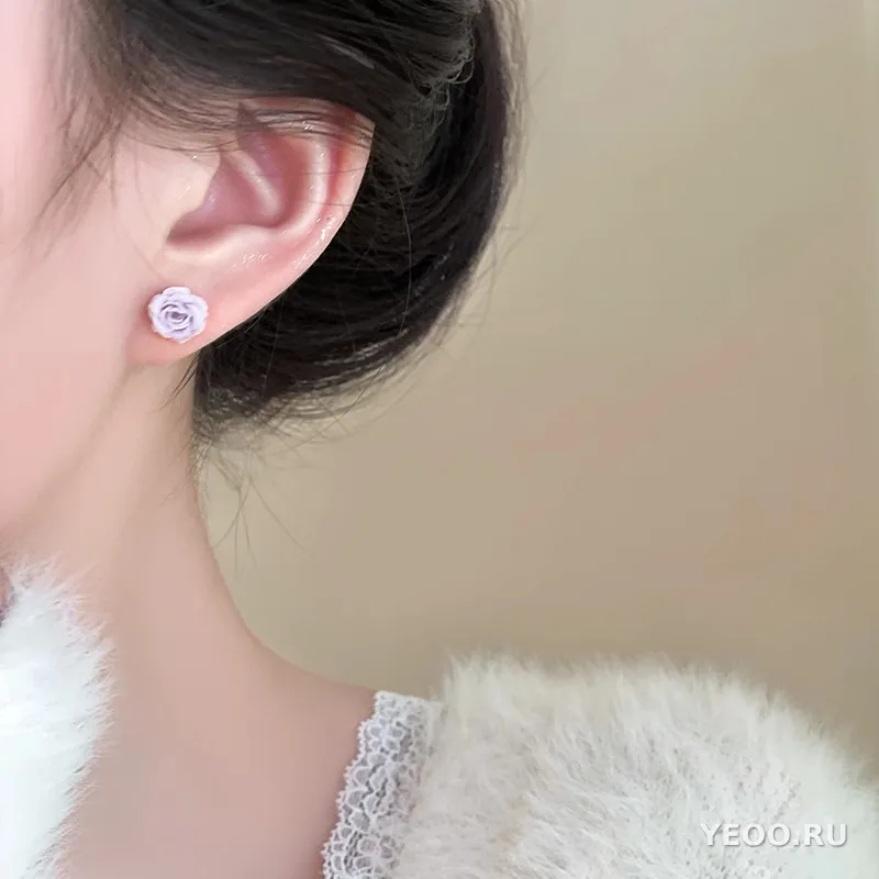 Серьги-подвески из органзы с цветочным узором, серебряная основа 925 пробы
