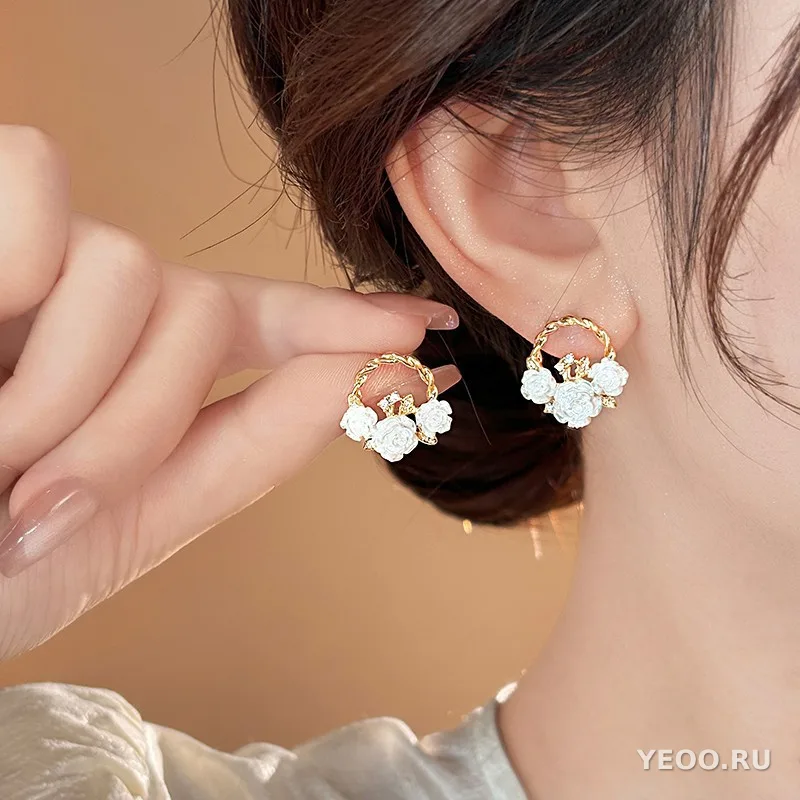 Серьги-подвески из органзы с цветочным узором, серебряная основа 925 пробы