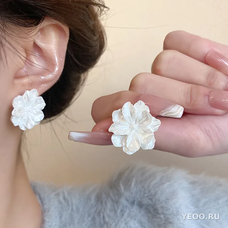 Серьги-подвески из органзы с цветочным узором, серебряная основа 925 пробы
