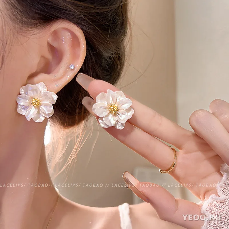 Серьги-подвески из органзы с цветочным узором, серебряная основа 925 пробы