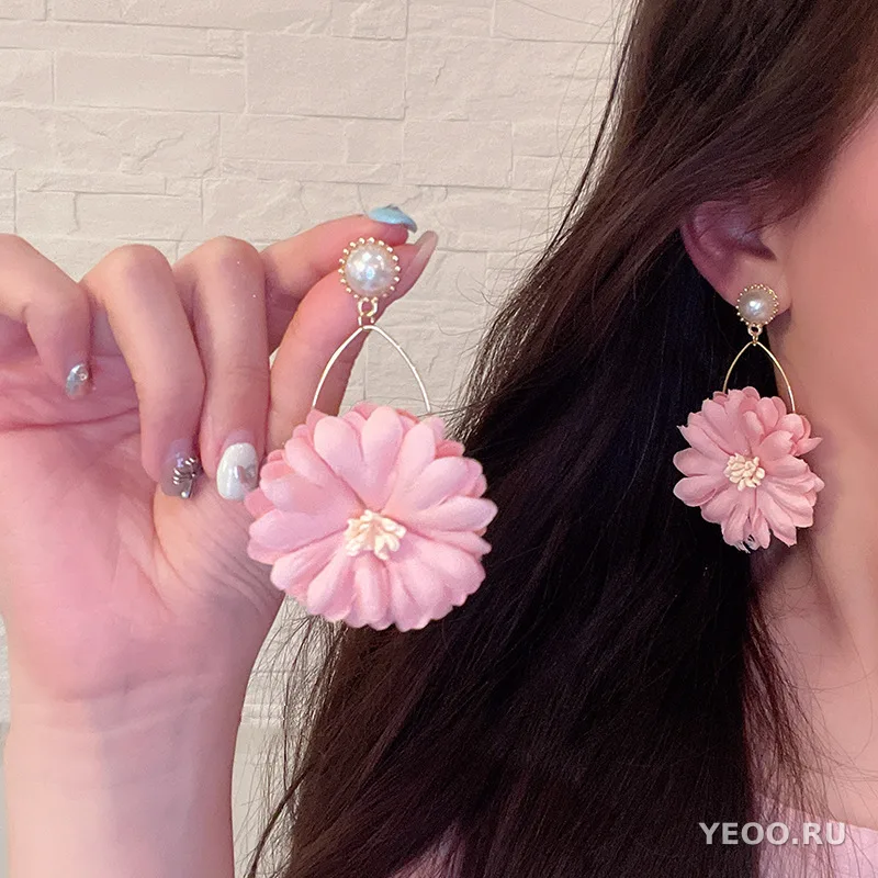 Серьги-подвески из органзы с цветочным узором, серебряная основа 925 пробы
