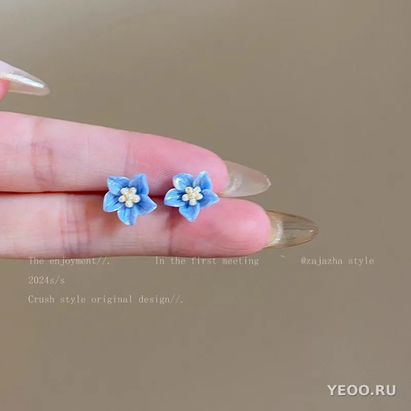 Серьги-подвески из органзы с цветочным узором, серебряная основа 925 пробы