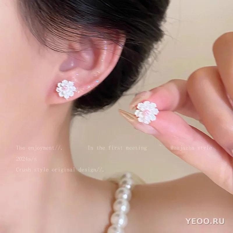 Серьги-подвески из органзы с цветочным узором, серебряная основа 925 пробы