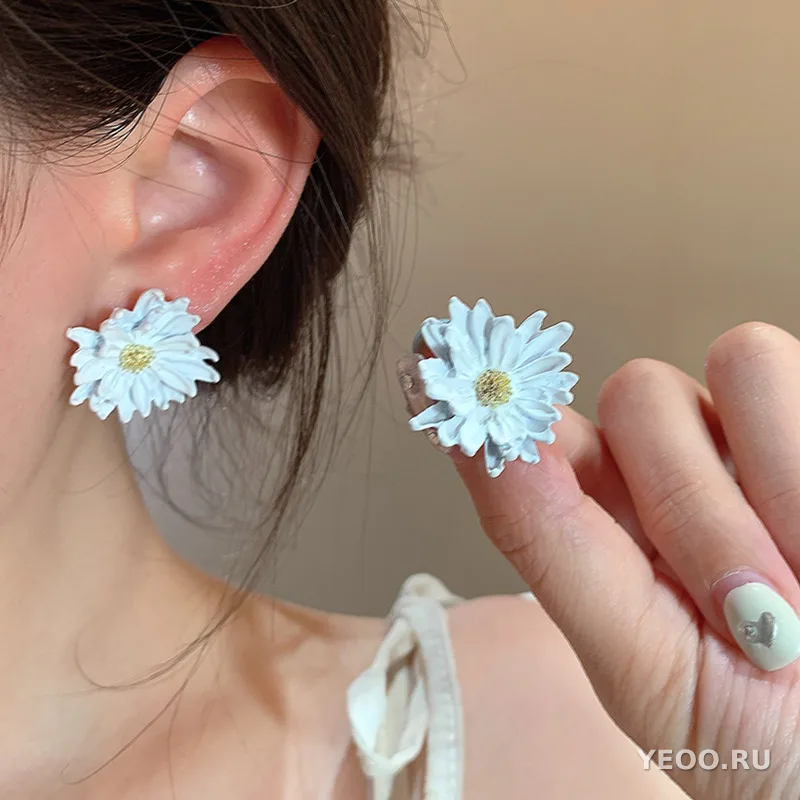 Серьги-подвески из органзы с цветочным узором, серебряная основа 925 пробы