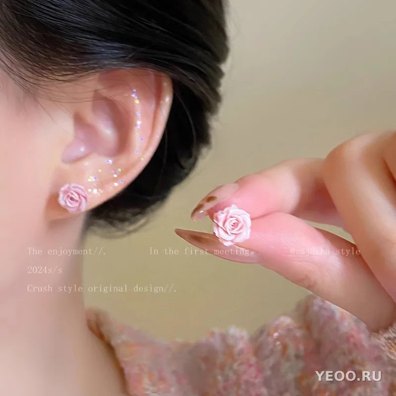 Серьги-подвески из органзы с цветочным узором, серебряная основа 925 пробы