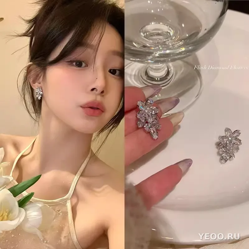 Серьги-подвески из органзы с цветочным узором, серебряная основа 925 пробы