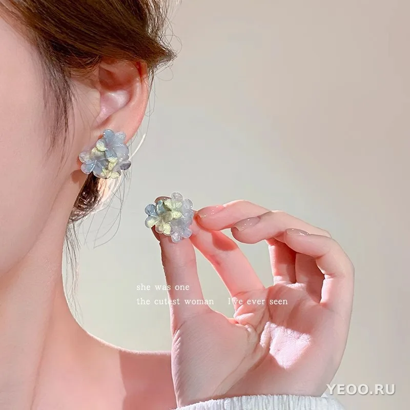Серьги-подвески из органзы с цветочным узором, серебряная основа 925 пробы