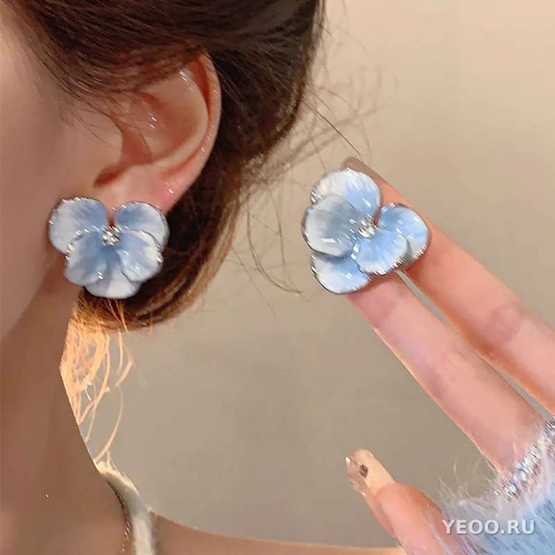 Серьги-подвески из органзы с цветочным узором, серебряная основа 925 пробы