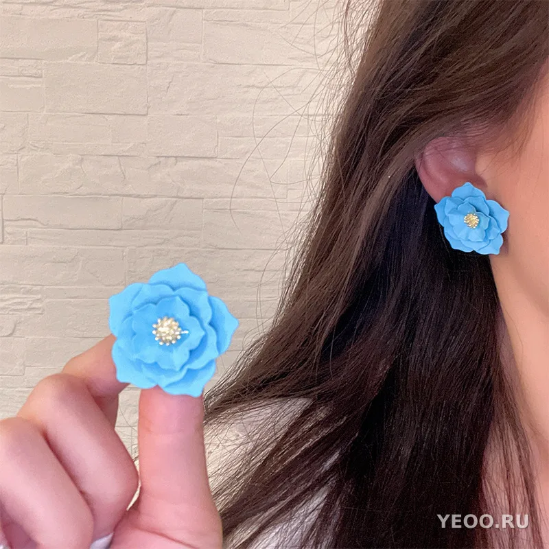 Серьги-подвески из органзы с цветочным узором, серебряная основа 925 пробы