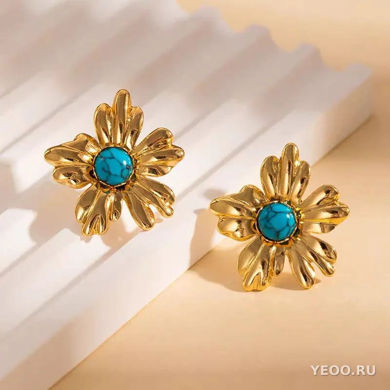 Серьги-гвоздики из нержавеющей стали с цветочной текстурой, винтажные