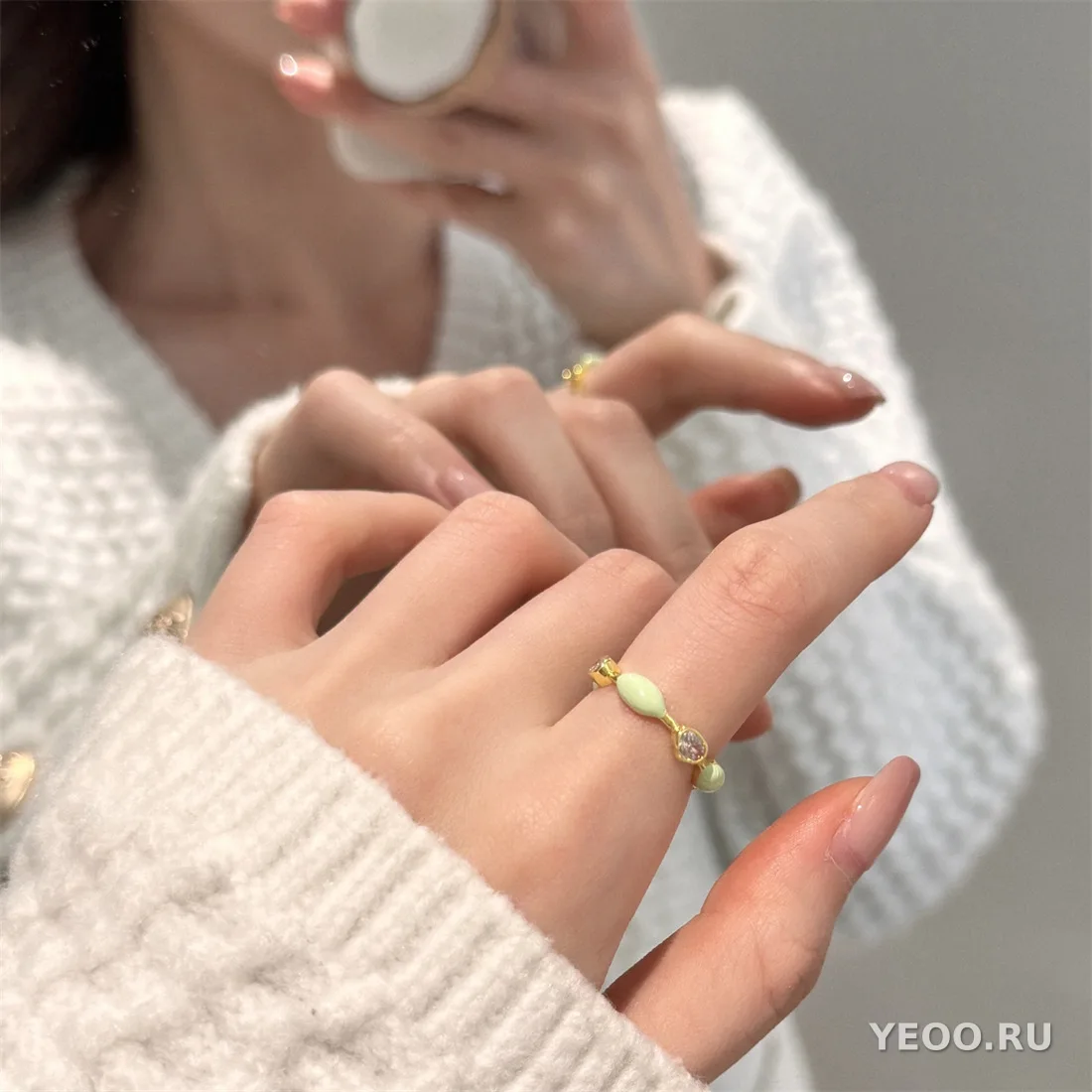Кольцо с цветной эмалью, бабочка, жемчужная раковина, женское, не тускнеет