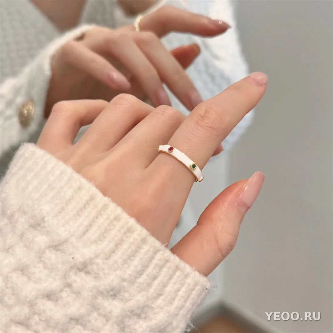 Кольцо с цветной эмалью, бабочка, жемчужная раковина, женское, не тускнеет