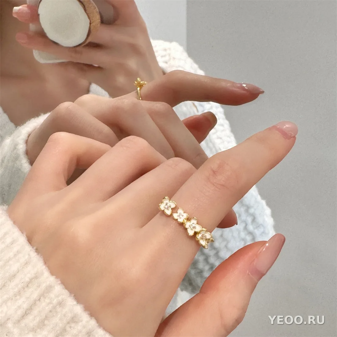 Кольцо с цветной эмалью, бабочка, жемчужная раковина, женское, не тускнеет