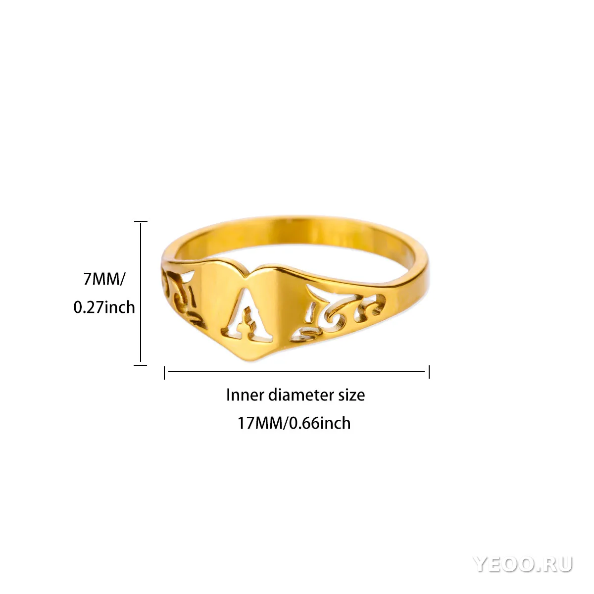 Кольцо с буквой (26 букв), покрытие 18K, нержавеющая сталь, сердце, минималистичное