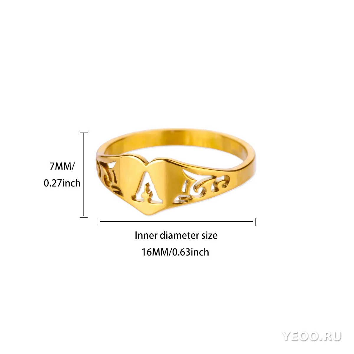 Кольцо с буквой (26 букв), покрытие 18K, нержавеющая сталь, сердце, минималистичное