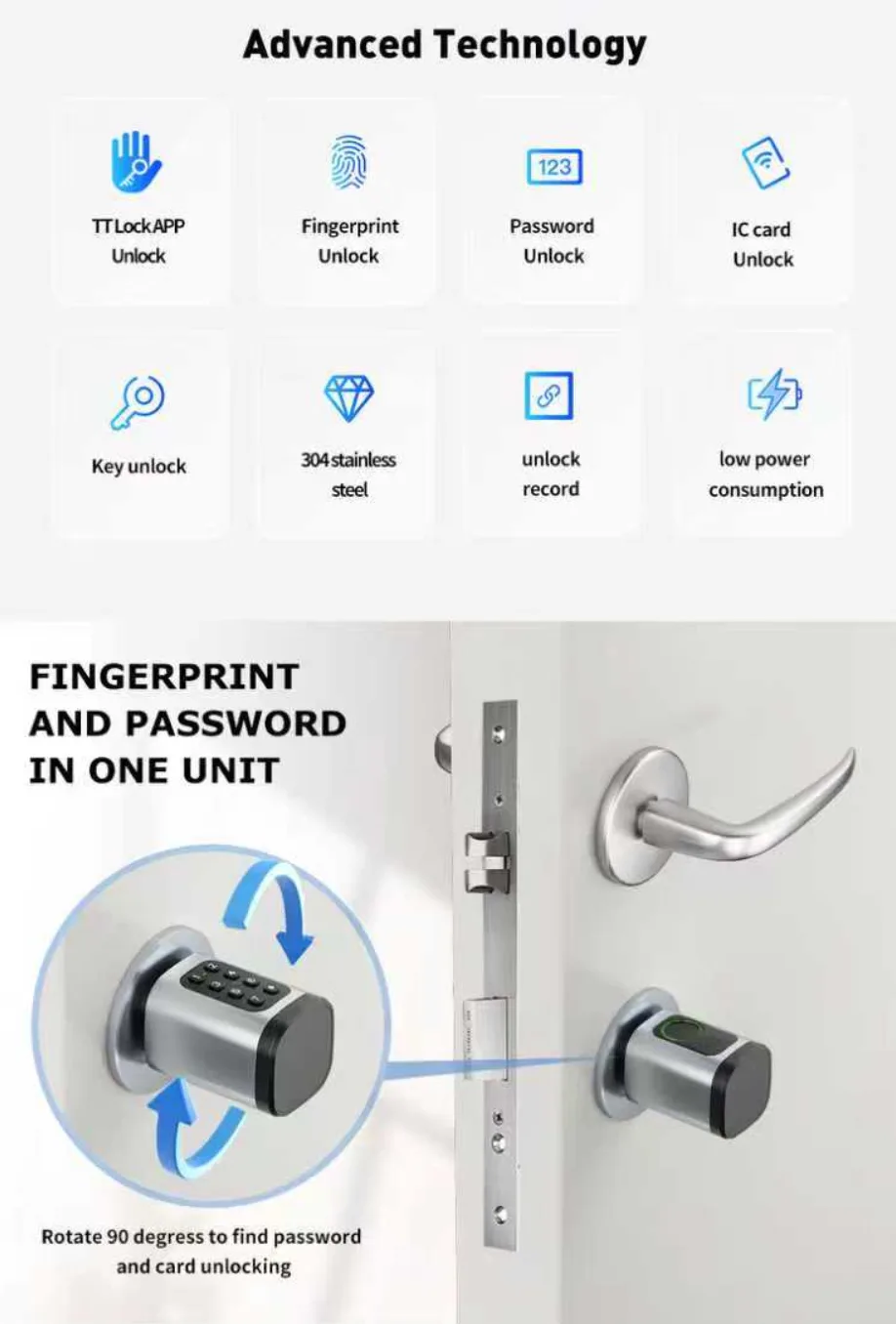 Умный замок с Bluetooth и приложением, цилиндр из алюминиевого сплава, 210 мАч