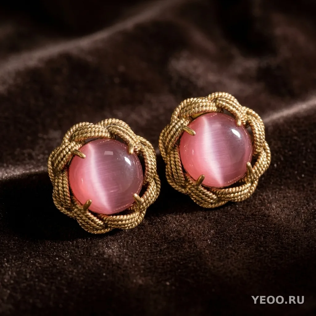 Набор из кольца и серёг с кошачьим глазом и цветными камнями, китайский стиль, под золото