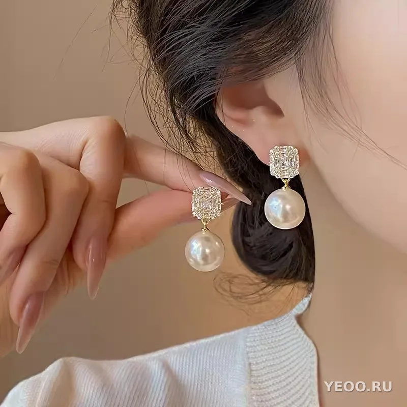 Серьги-гвоздики женские с жемчугом, из серебра 925 пробы, гальваническое покрытие, ретро-стиль