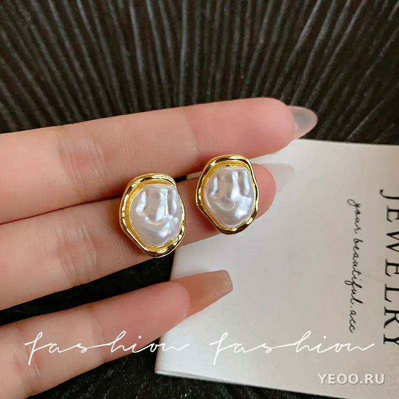 Серьги-гвоздики женские с жемчугом, из серебра 925 пробы, гальваническое покрытие, ретро-стиль