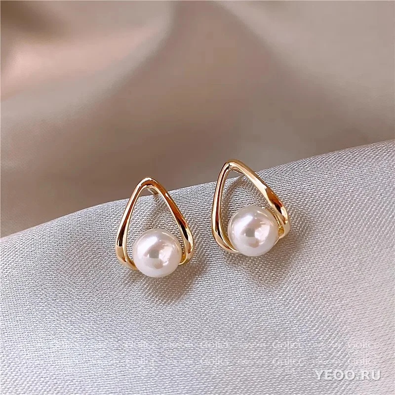 Серьги-гвоздики женские с жемчугом, из серебра 925 пробы, гальваническое покрытие, ретро-стиль