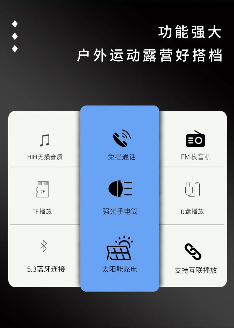 Портативная Bluetooth-колонка с фонариком и солнечной панелью, USB