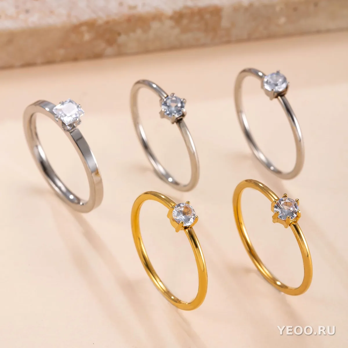 Кольцо парное из нержавеющей стали с шестью крапанами, покрытие 18K, корейский стиль
