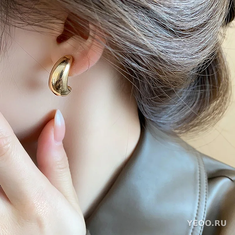 Серьги-клипсы металлические овальные каплевидные, без прокола