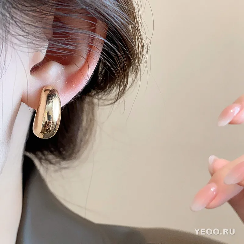 Серьги-клипсы металлические овальные каплевидные, без прокола