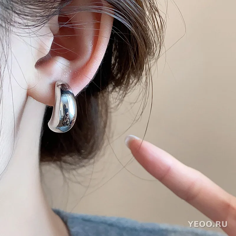 Серьги-клипсы металлические овальные каплевидные, без прокола