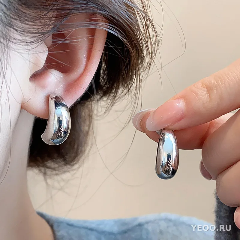 Серьги-клипсы металлические овальные каплевидные, без прокола