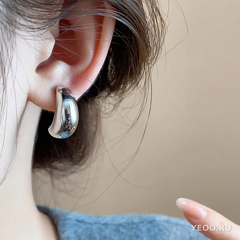 Серьги-клипсы металлические овальные каплевидные, без прокола