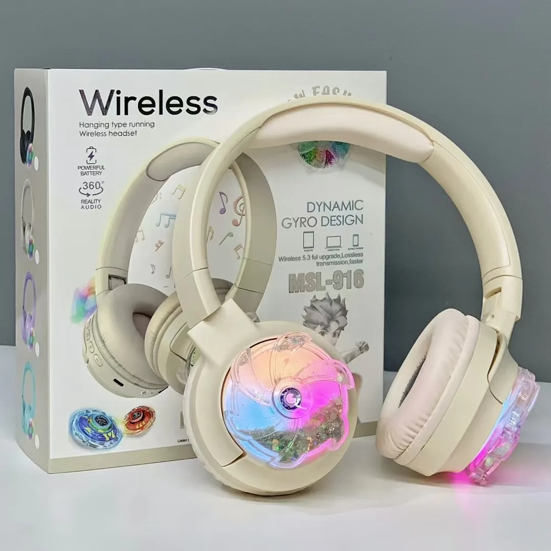 Беспроводные накладные Bluetooth-наушники с подсветкой RGB