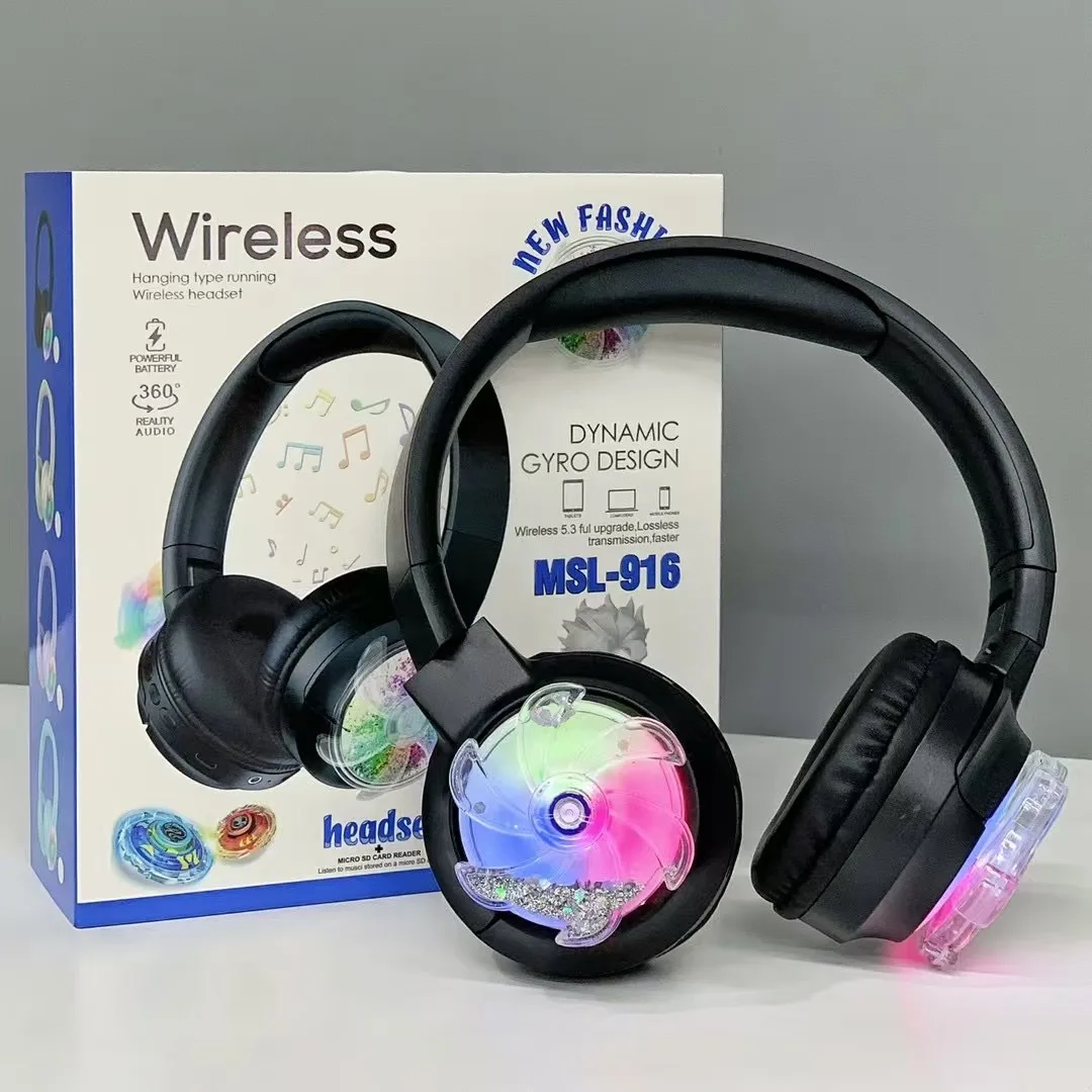 Беспроводные накладные Bluetooth-наушники с подсветкой RGB